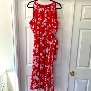Floral bright poppy red and white floral dress